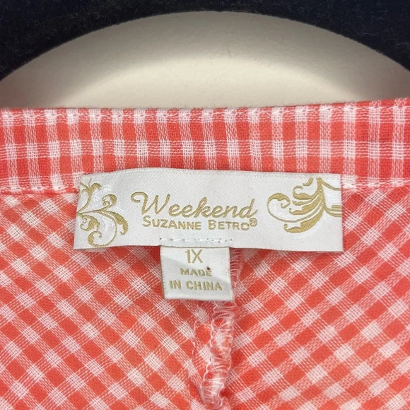SUZANNA BETRO Weekend Gingham Cotton Gauzy Oversized Buttondown Short Sleeve Top - Picture 3 of 8
